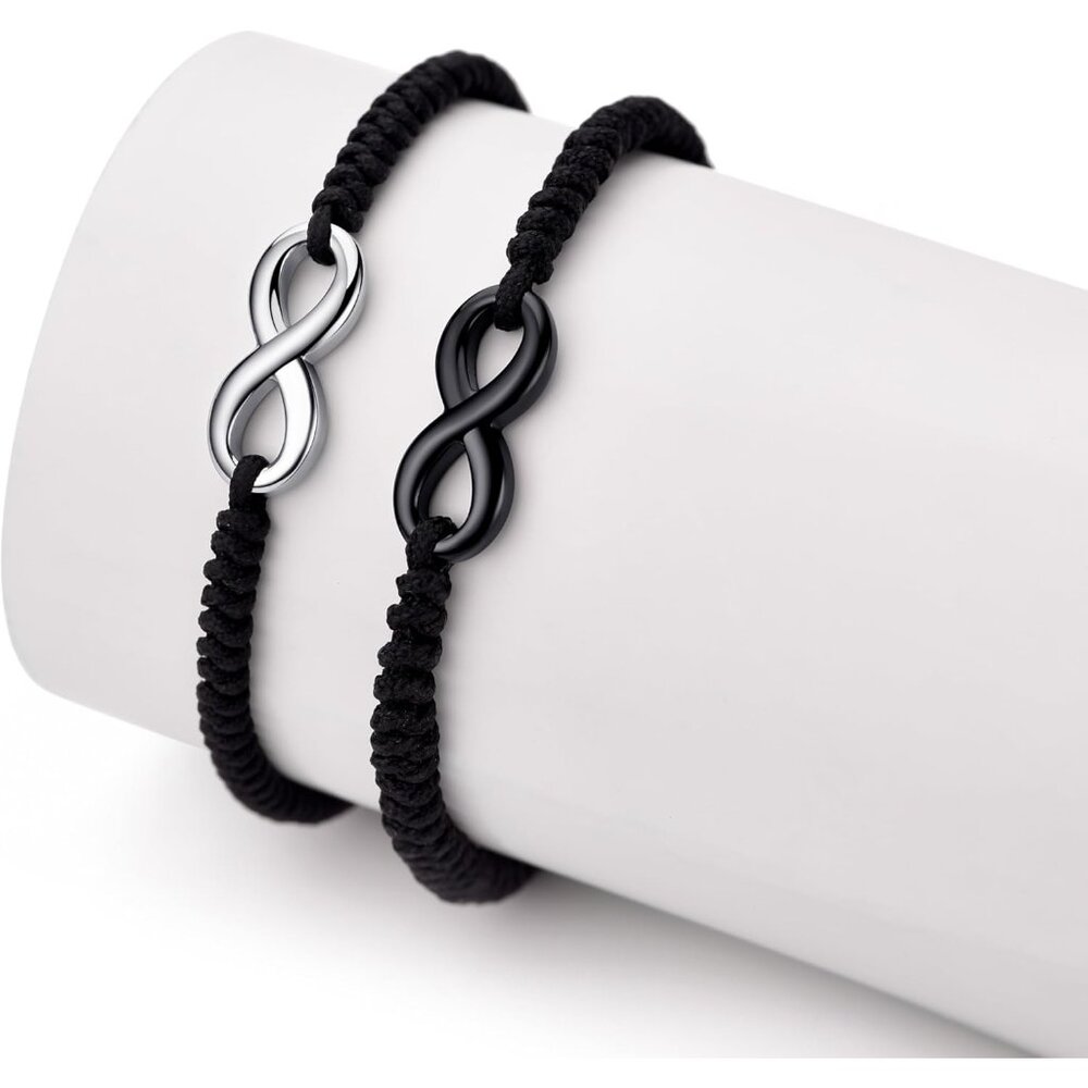 Infinity Matching Couples Bracelets Silver Black-… - image 2
